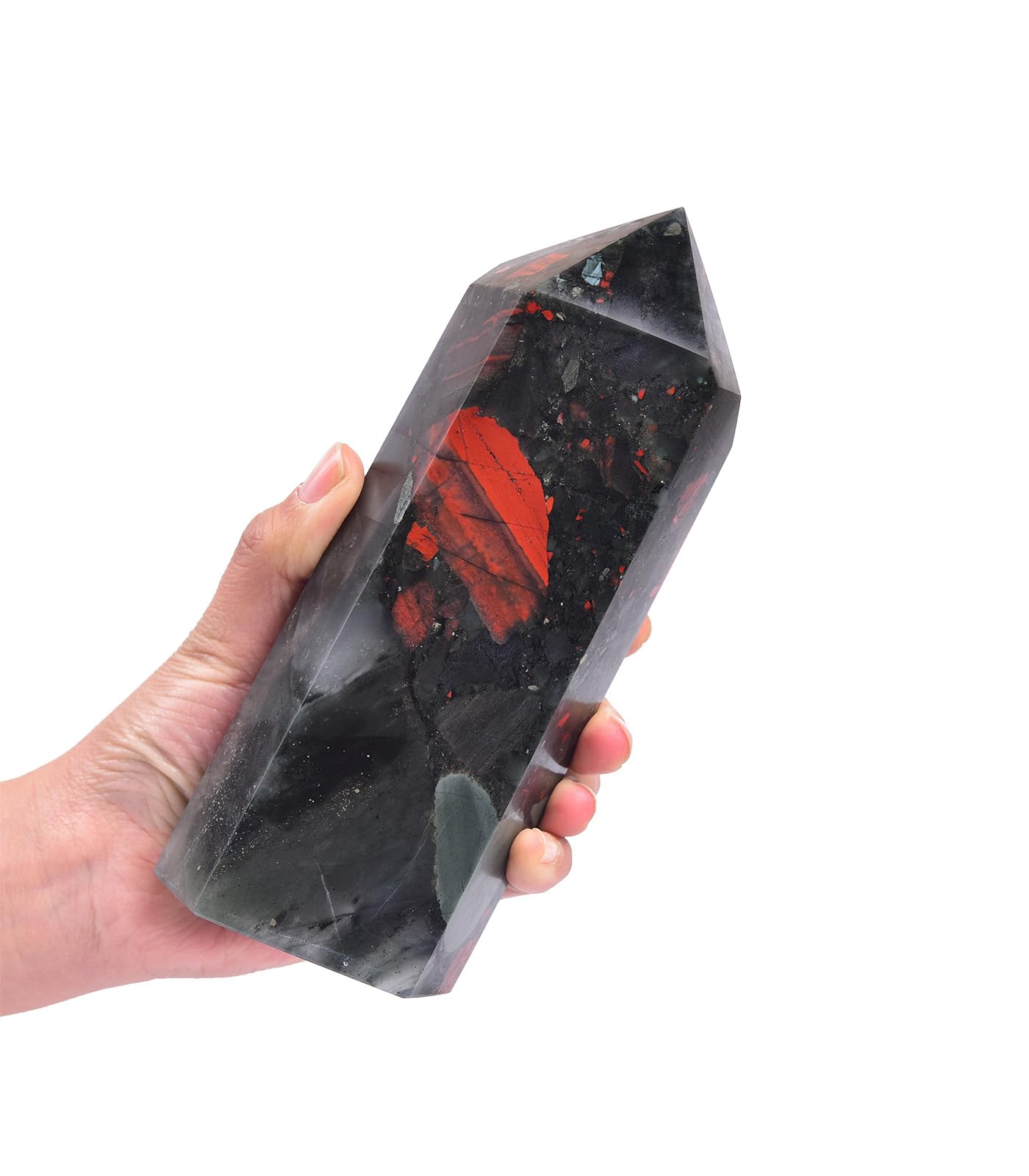 AMOYSTONE Healing Stone Tower Large African Bloodstone Healing Crystal Wand Hexagonal Point Obelisk Irregular 2-2.5 LBS, Spiritual Meditation, Reiki Chakra Gemstone Home Decor