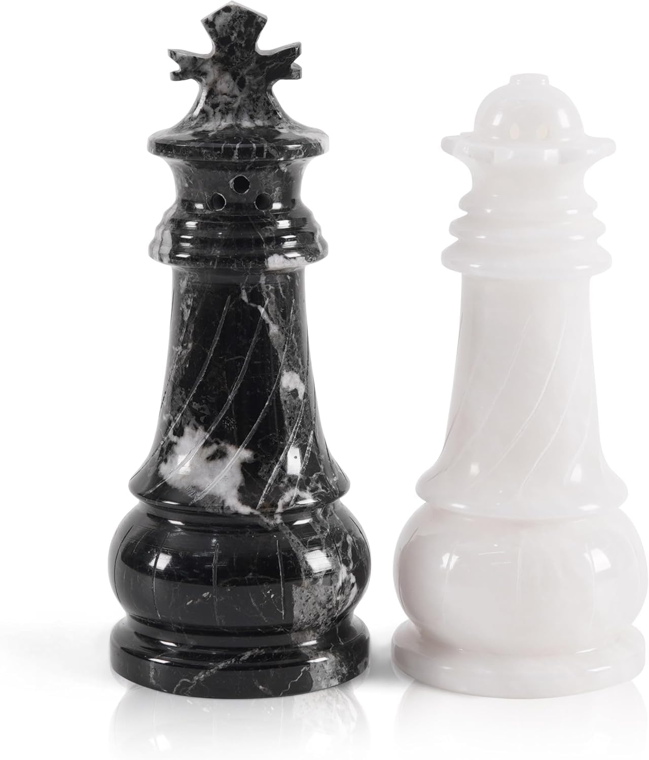 EarthenTones Marble Salt and Pepper Shaker Set, Zebra Black and White Handmade Natural Stone Spice Shakers, Kosher Salt Container, Countertop Kitchen Storage Accessory, Housewarming Gift