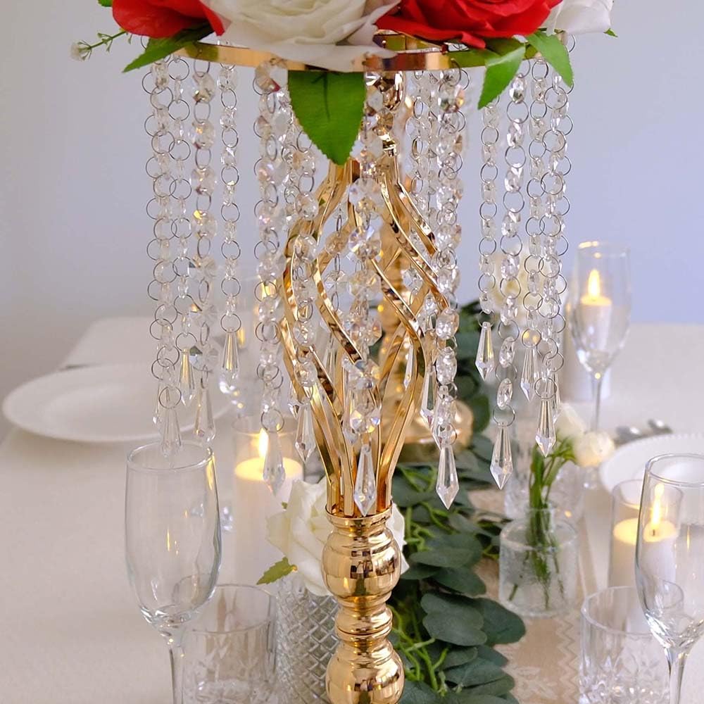 MEISHAONV 6 pcs 21.65 Inch Wedding Gold Flower Centerpieces Crystal Metal Flower Vase Wedding Centerpieces for Tables Decorations
