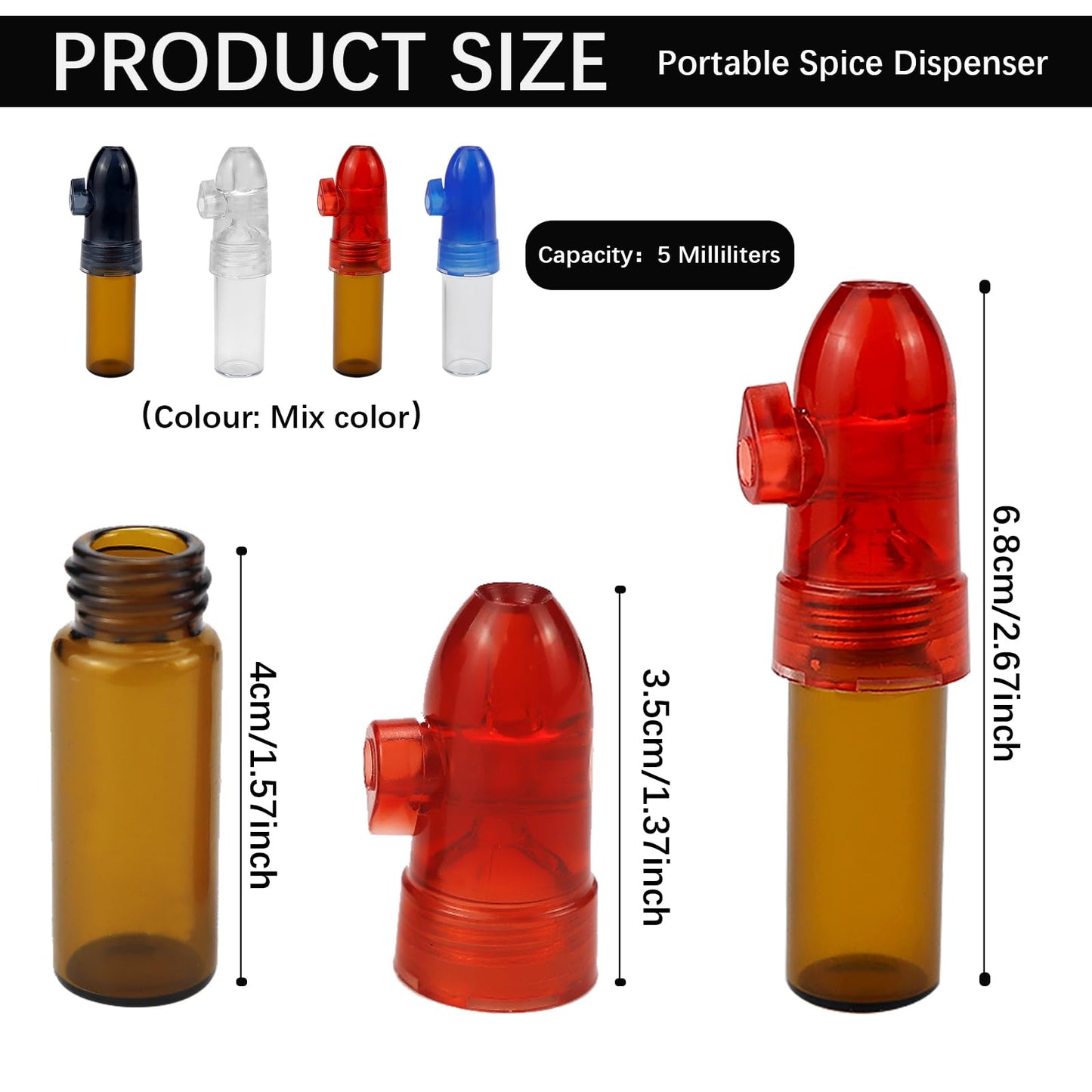ZJIVQO 4 Pack Portable Dispenser, Spice Storage Bottles, Salt and Pepper Shakers, Refillable Glass Bottle With Knob Switch for Kitchen, Traveling