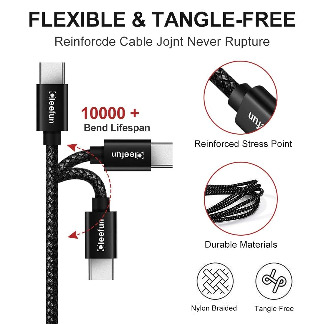 CLEEFUN USB C Cable, USB to USB C Cable, [5 Pack, 3/3/6/6/10 ft] Type C Charger Cable Fast Charging for iPhone 17 16 15 Pro Max Plus Air, for Samsung Galaxy S25 S24 S23 S22 S21 S20 S10 A17 A16 A15