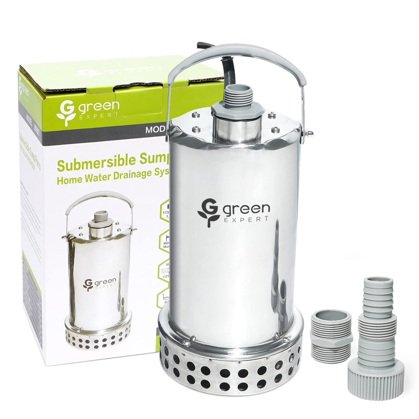 Green Expert 1HP Submersible Sump Pump 4000GPH High Flow Full Stainless Steel 25FT Power Cord Fast Water Drainage for Flood Pool Garden Pond Hot Tub Rain Barrel Heater Flush Household Drain System