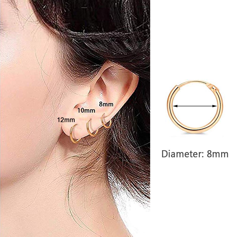 EPIRORA Silver Hoop Earrings- Cartilage Earring Small Hoop Earrings for Women Men,4 Pairs of Hypoallergenic 925 Sterling Silver Tragus Earrings(Gold,8mmx4)