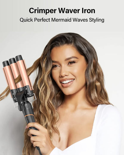 BESTOPE PRO Waver Curling Iron - 3 Barrel Hair Crimper Iron, 5 in 1 Curling Wand Set, Fast Heating Up Hair Wand with 2 Clips, Crimper Wand Curler for All Hair Type, Storage Bag & Heat Protective Glove