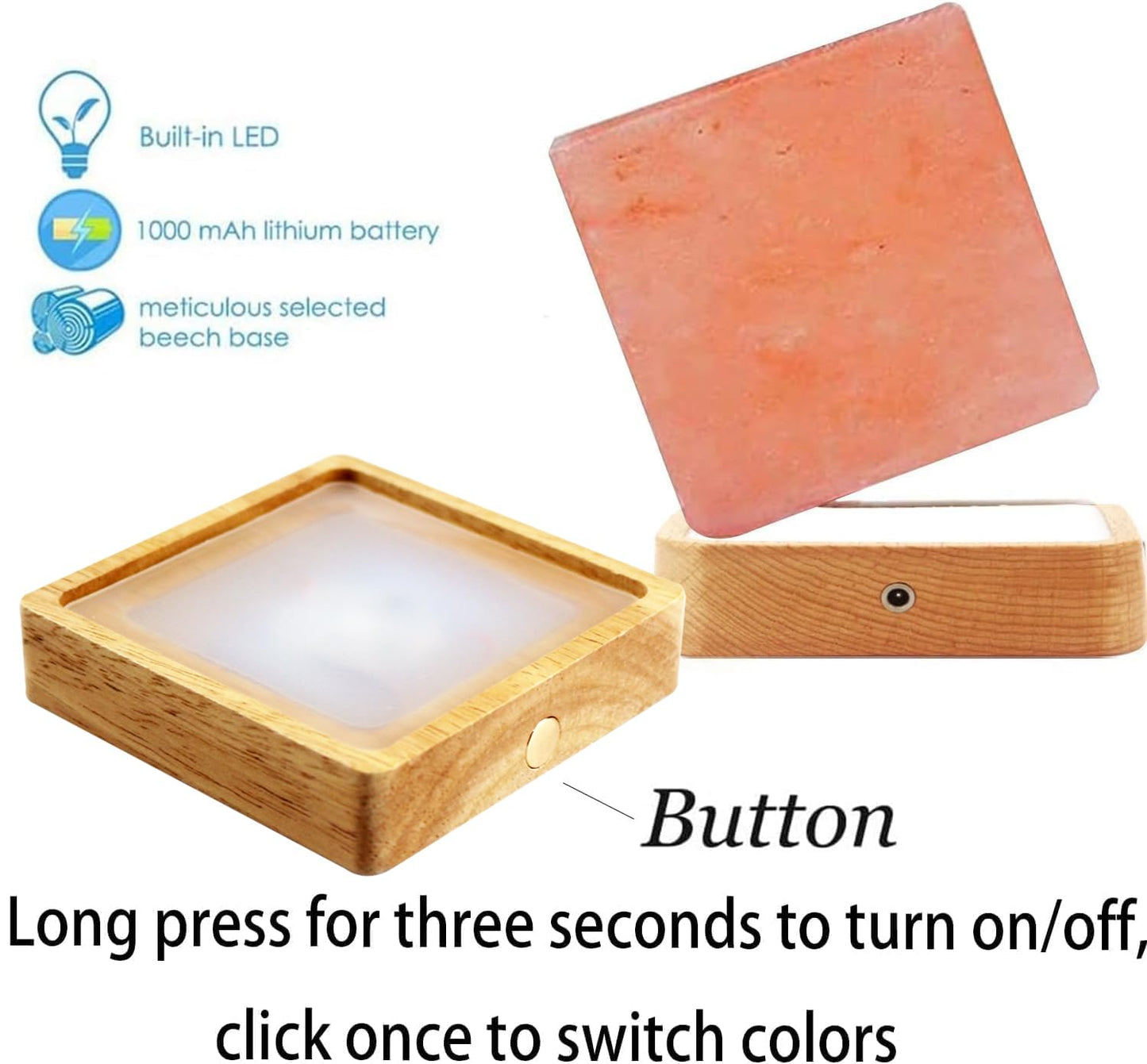TAOHUA GARDEN Natural Himalayan Cordless Salt Lamp Rock Crystal Rechargeable（Built-in Battery） Remote Control 15colours Decorative Present for Friend