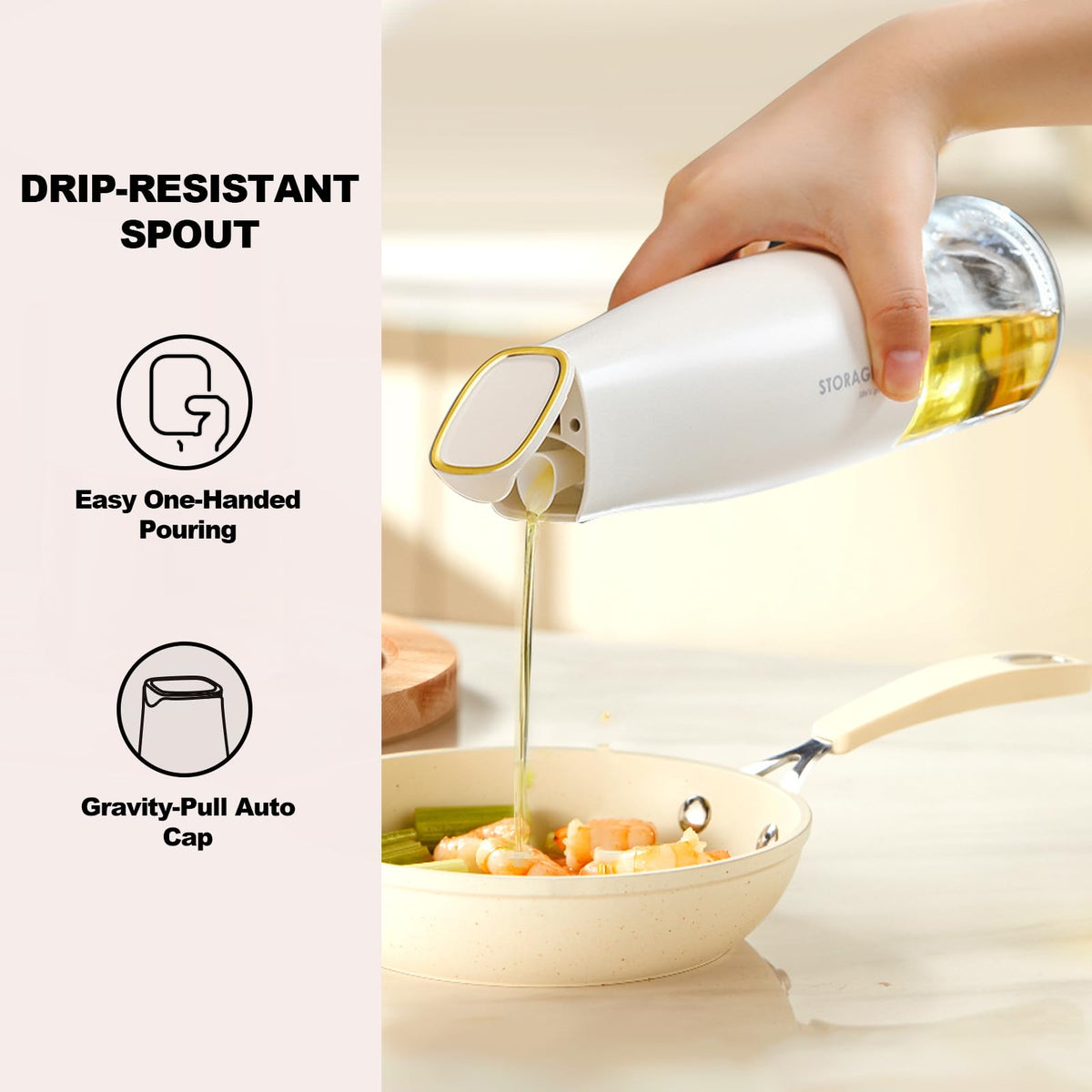 YARRAMATE 2Pcs Large Capacity Aesthetic Olive Oil Dispenser for Kitchen, 500ml /17oz Cooking Glass Vinegar Drizzler, Leak Proof Oil Bottle, Non-Drip Soy Sauce Dispenser, Oil Pourer&Labels(White&Black)