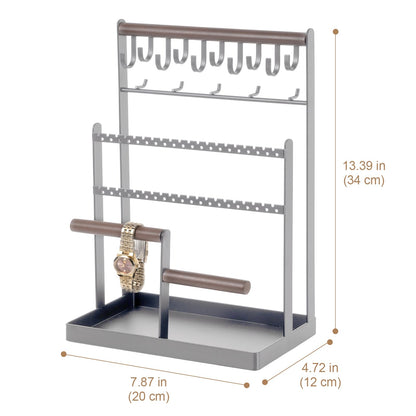 ProCase Jewelry Organizer Stand Necklace Organizer Earring Holder, 6 Tier Jewelry Stand Necklace Holder with 15 Hooks, Jewelry Tower Display Rack Storage Tree for Bracelets Earrings Rings -Grey