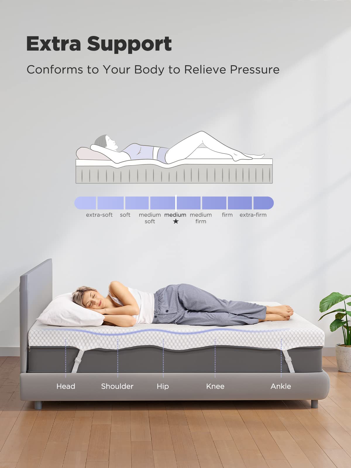 PERLECARE Queen Mattress Topper, 3 Inch Gel Memory Foam Mattress Topper for Pressure Relief, Premium Soft Cooling Sleep, Non-Slip Design with Removable & Washable Cover, Oeko-Tex Certified