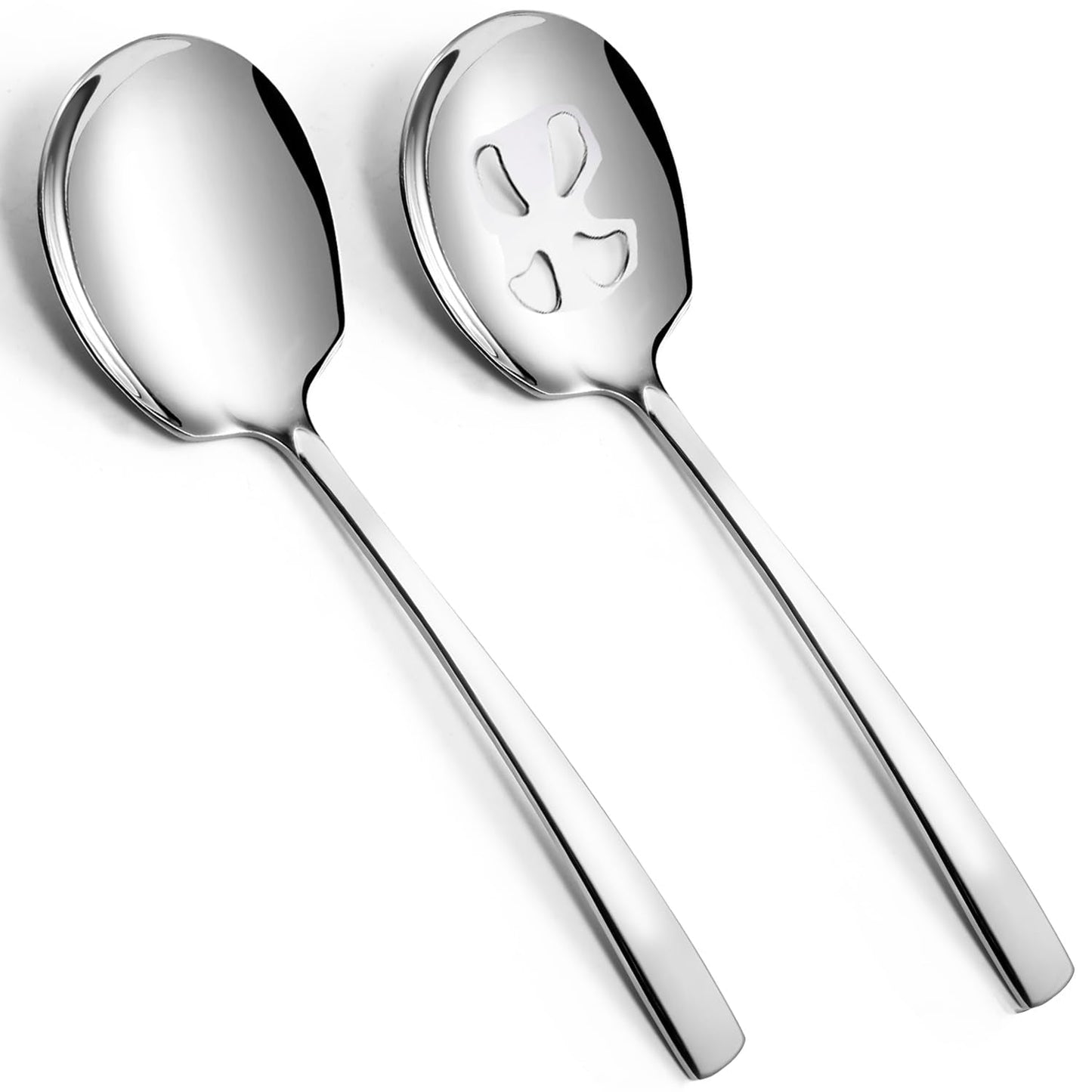 Large Serving Spoons Set Stainless Steel 12 Inch Slotted Spoon and Serving Spoon Serving Utensils for Buffet Catering Dishwasher Safe(1 Spoons, 1 Slotted,Silver)