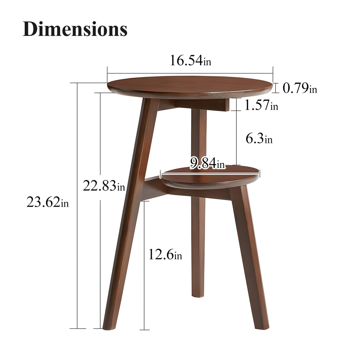 Cttasty Side Table, 2-Tier Round End Tables Living Room, Mid Century Modern Side Table, Round Nightstand, Oak Accent Table, Small Round Coffee Table, 16.54" Dia.x 23.62" H(Walnut)