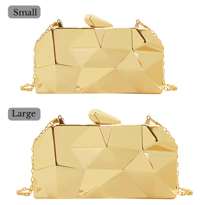 Reberomantic Women Lattice Pattern Metal Handbag Chain Geometric Evening Clutch Purse (G-Large Gold)