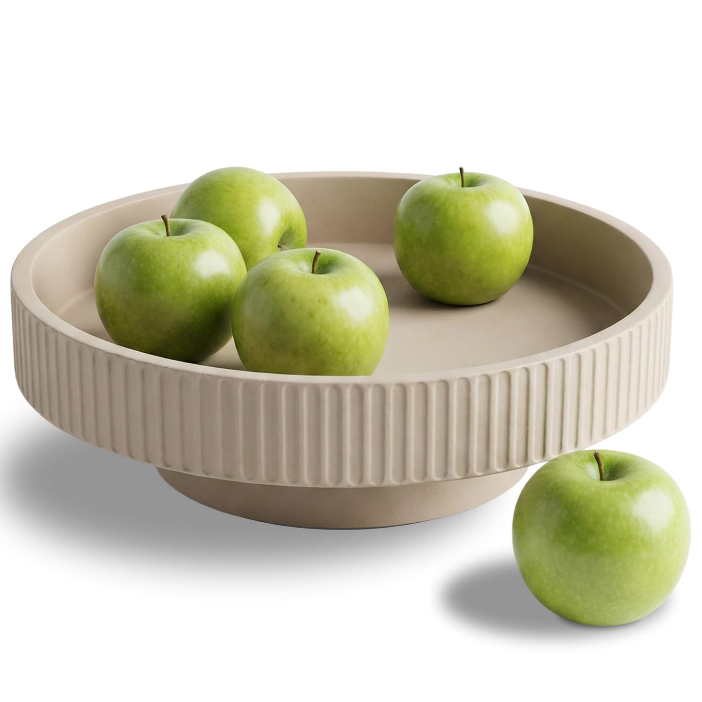 JUPTR Concrete Fruit Bowl (12") – Shallow Fluted Pedestal Decorative Centerpiece Bowl for Table, Entryway Catch-All & Modern Home Decor – Heavyweight Stone Bowl (Beige)