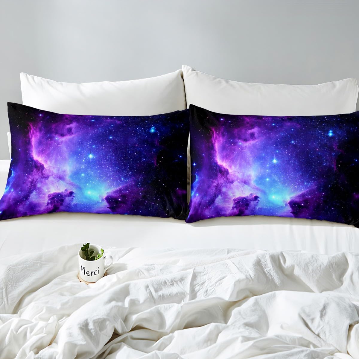 Galaxy Bedding Set Twin Size for Kids Boys Girls Starry Sky Bed Sheet Set Outer Space Cosmos Universe Bed Cover with 1 Pillow Shams Ultra Soft Teens Blue Purple Milky Way Fitted Sheet (No Flat Sheet)