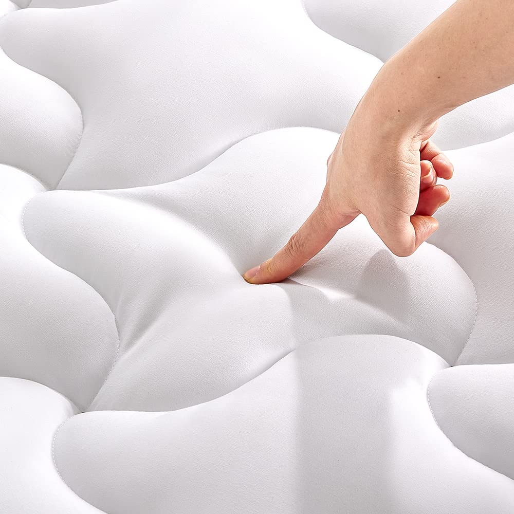 SLEEP ZONE Mattress Topper Twin Mattress Pad, Cooling Quilted Fitted Mattress Cover, Machine Washable Mattress Protector, Soft Fluffy Down Alternative, Deep Pocket 8~21 inch (White, Twin)