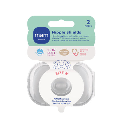 MAM Nipple Shield | Medium | 2 Pack | Comes in Sterilisable Travel Case | SkinSoft Silicone Familiar for Baby | Protects and Supports Breastfeeding