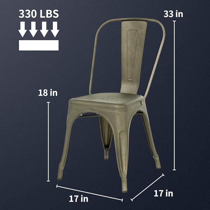 FDW Metal Chair Dining Chair Set of 4 Patio Chair Home Kitchen Chair 18 Inch Seat Height Dinning Room Chair Stackable Metal Bar Chairs Indoor Outdoor Chairs Tolix Bar Side Chair Dining Chair