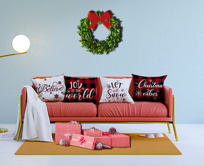 Artmag 16x16 Christmas Pillow Covers, Decorative Farmhouse Christmas Vibes Believe Buffalo Plaid Let it Snow Outdoor Pillow Shams Cases Slipcovers Set of 4 for Couch Sofa