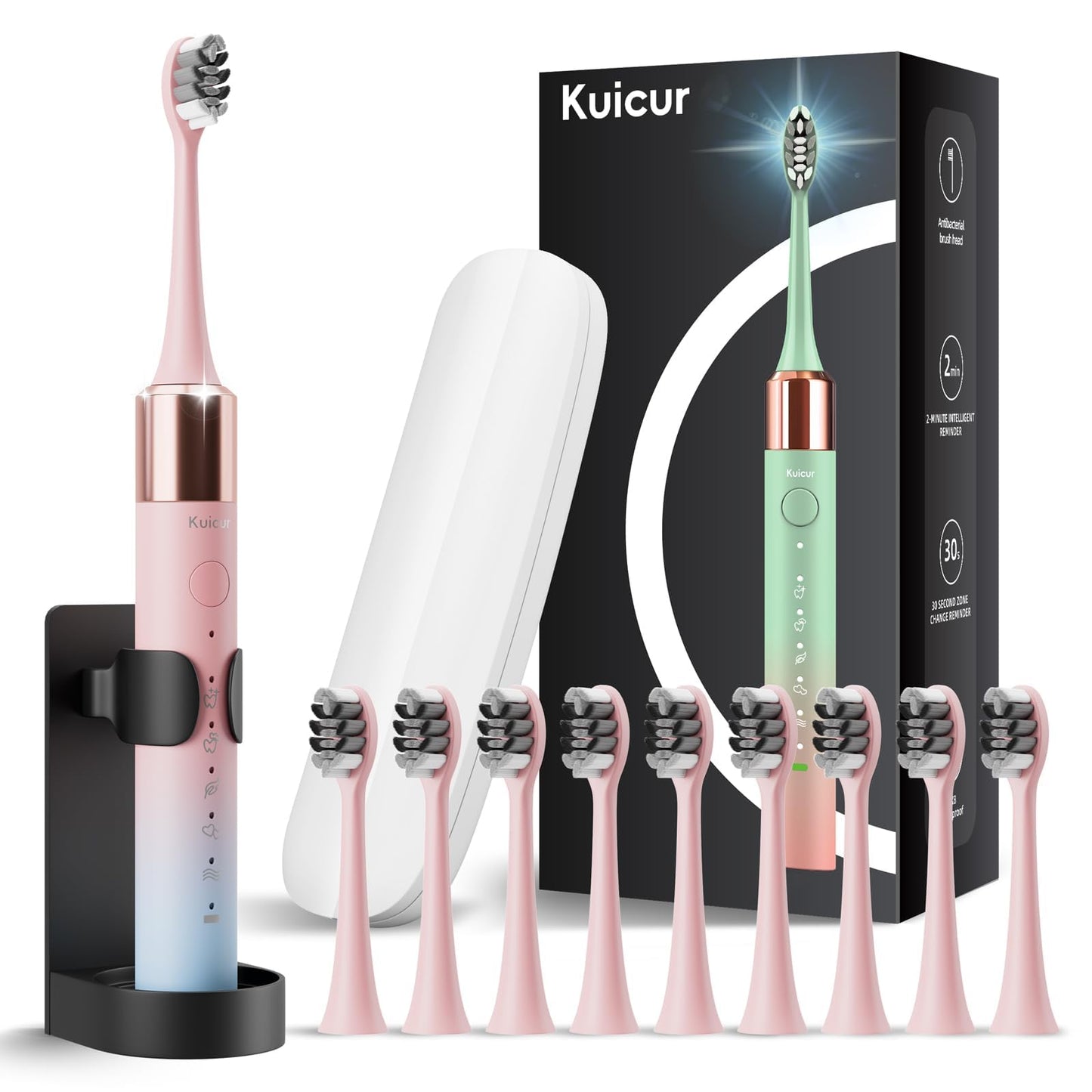 Sonic Electric Toothbrush for Adults and Kids, Comes with 10 Brush Heads & Travel Case, 5 Modes with 2 Minutes Built in Smart Timer, One Charge for 90 Days, 42,000 VPM Motor (Black)