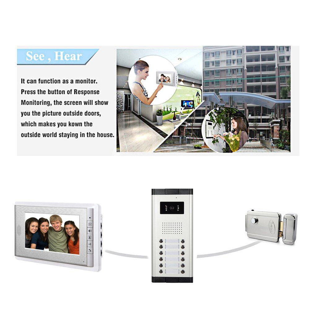 AMOCAM 3 Units Apartment Video Intercom System, 7 Inch Monitor Wired Video Doorbell Door Phone Kits, Indoor Outdoor IR Camera, Monitoring, Unlock, 2 Way Intercom for 3-Household Home Apartment
