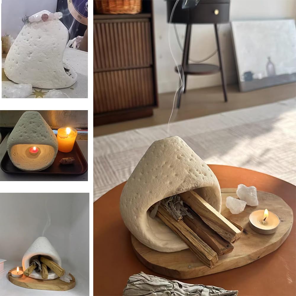 sage and palo Santo Chimney Burner Holder Incense Holder, Cone Burner Mini Chiminea Smudge Palo Santo Holder for Home Cleansing Meditation & Manifestation Gift