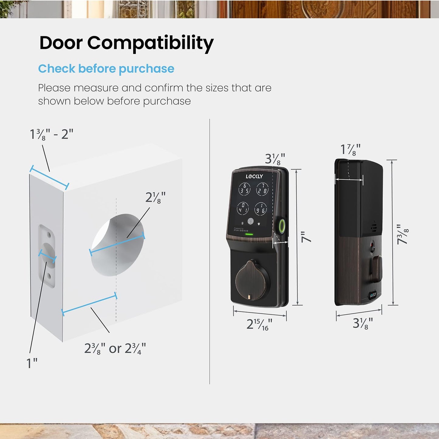 Lockly Secure Pro Smart Deadbolt, Wi-Fi Smart Lock, Keyless Entry with PIN Genie® Keypad, 3D Biometric Fingerprint, Auto Lock, Rekeyable-Venetion Bronze
