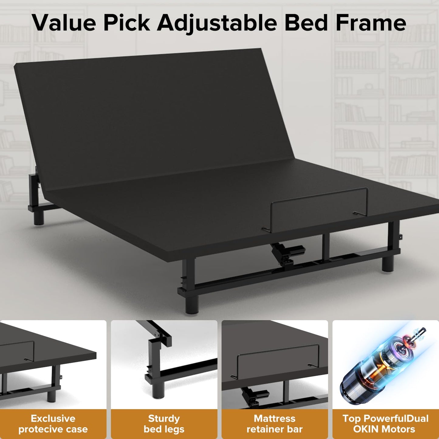 DNYN Queen Size Adjustable Bed Base Frame with USB Ports and Wireless Remote for Bedroom/Guest Room, Zero Gravity Bed with Head and Foot Incline, Space-Saving & No Box Spring Needed