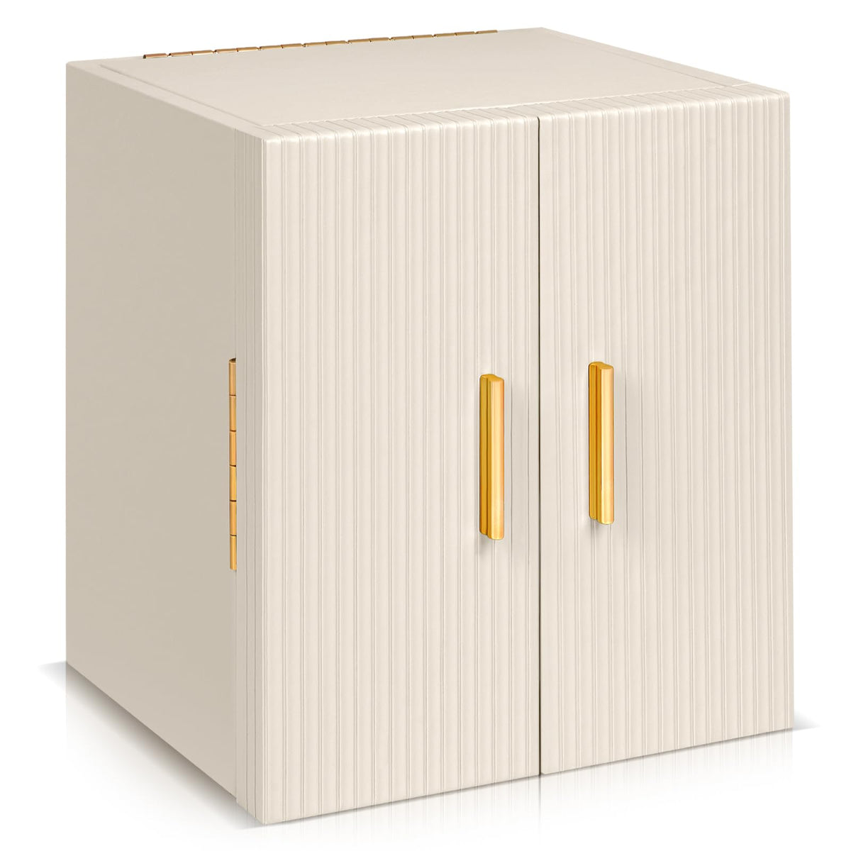 Dajasan Large Jewelry Box Organizer, Jewelry Storage Organizer with 3 Drawers, Huge Jewelry Box with Mirror for Women Girls, Double Door, Textured PU Leather, Gift Idea, Stylish (Beige + Gold)