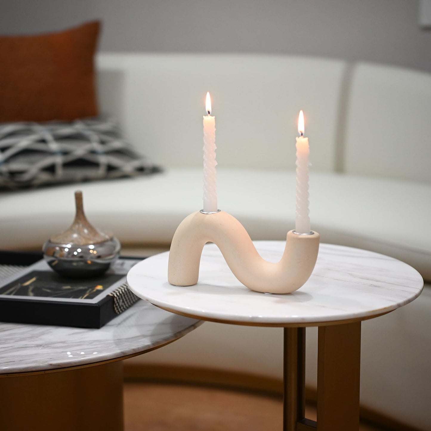 Sveudvdis Ceramic Candle Holder, Modern Taper Candlestick Holder for Dining Table, Living Room Coffee Table, Candelabra for 2 Taper Candles