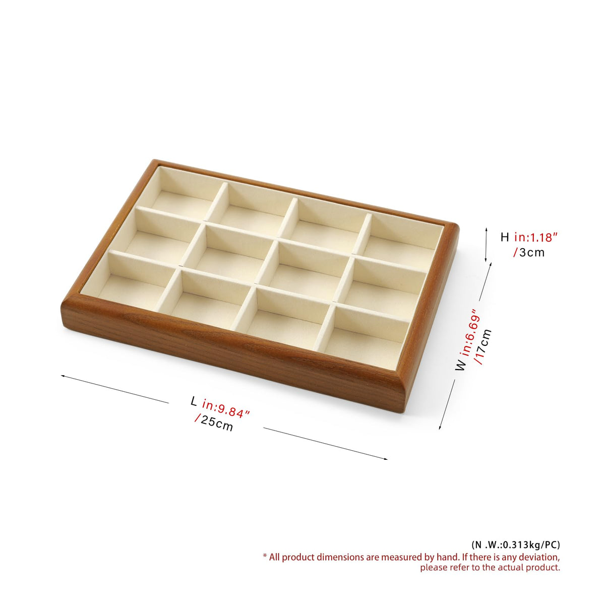Oirlv Solid Wood 12 Grid Jewelry Organizer Tray Jewelry Drawer Organizer for Rings Earrings Storage Display(Creamy-white)
