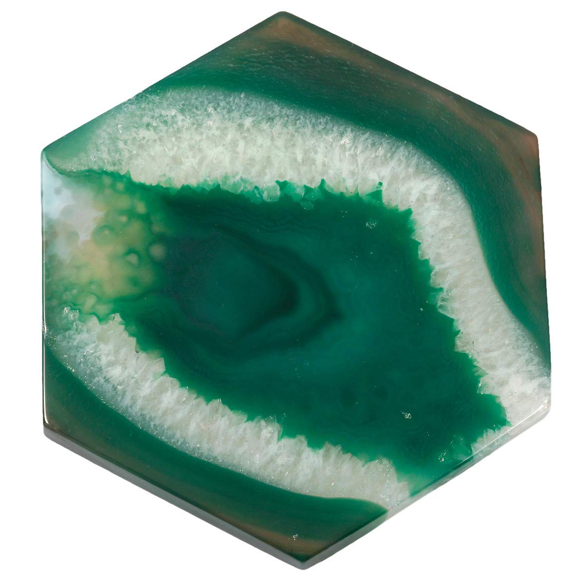 TUMBEELLUWA Polished Agate Slices Stone Slab Place Cards Healing Crystal Geode Home Decoration Pack of 2,Hexagonal,Green