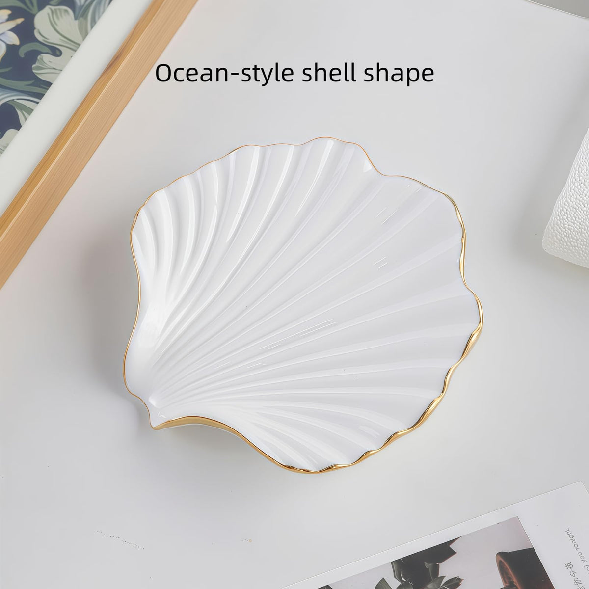 Shell-Shaped Soap Dish with Self-Draining Design Glaze, Easy to Clean, Ocean-Style Home Decoration, Creative Gift