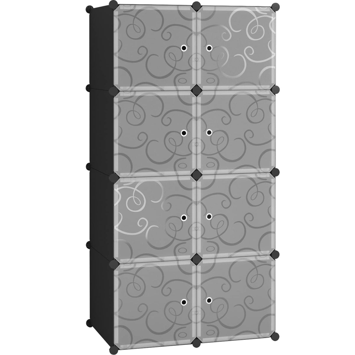 C&AHOME Cube Storage Organizer with Doors, 8-Cube Shelves, Closet Cabinet, DIY Plastic Modular Bookshelf, Storage Shelving Ideal for Bedroom, Living Room, 24.8" L × 12.4" W × 48.4" H Black UGSHS3008A