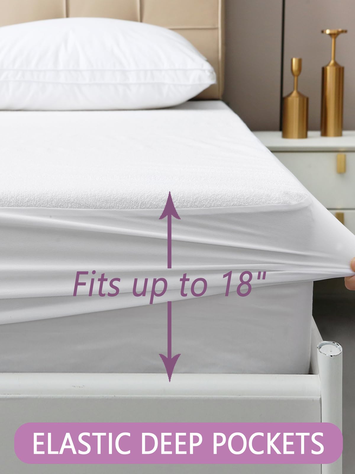Akicia Waterproof Mattress Protector Queen Size 2 Pack, Bed Protective Pee Sheet Cover with 18 Inch Deep Pockets for Adult, Pets, Terry Top Water Proof Protection, Soft, Breathable, White