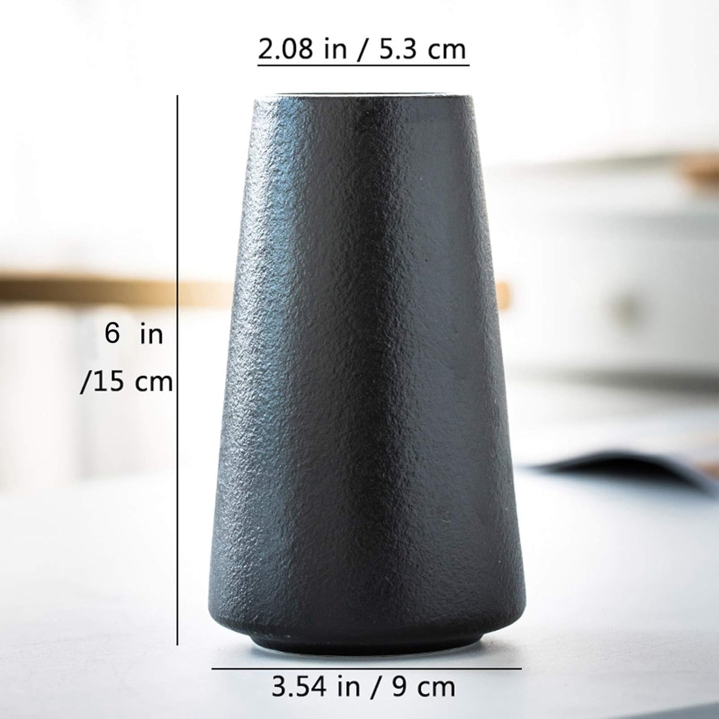 Matte Black Vase - Black Flower vase, 6" Small Simple Modern Ceramic Vases for Flower/Pampas Grass, Minimalist Farmhouse Boho Vase for Centerpieces, Home Decor, Bathroom Decor