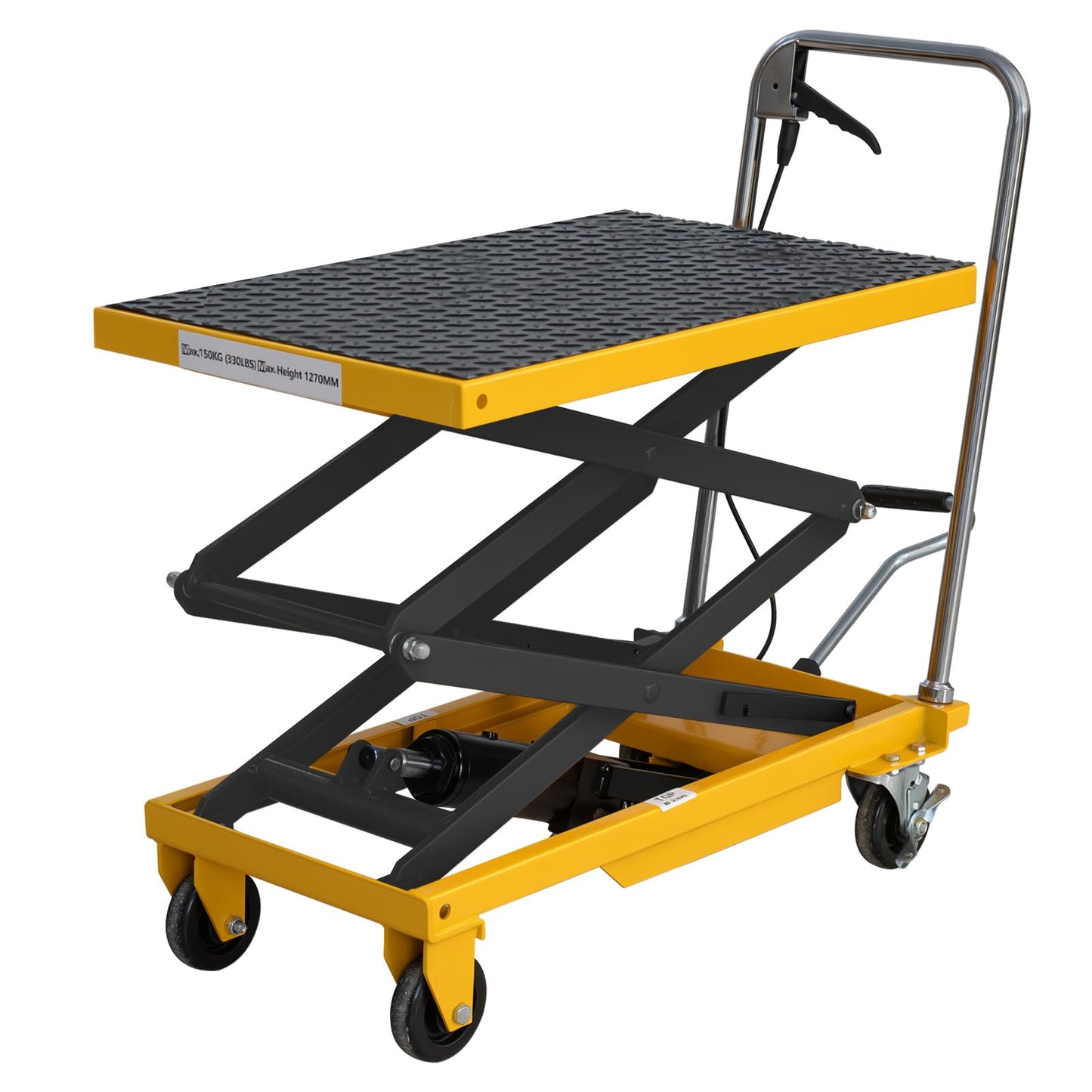 Hydraulic Lift Table Cart, 440lbs Capacity 49.6'' Max Lift, Double Scissor Lift Table w/4 Wheels & Non-Slip Pad, Heavy Duty Hydraulic Platform Lift Cart for Warehouse, Shop, Garage Material Handling