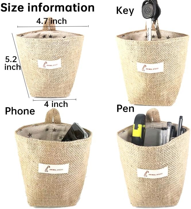 4 Pack Hanging Basket for Door, Small Wall Basket Decor, Jute Hanging Wall