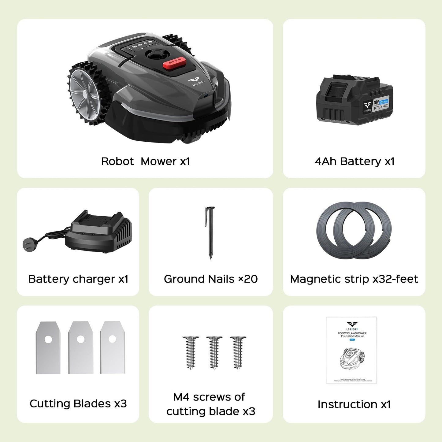 LEBOSBO V3 Robotic Lawn Mower with AI Vision Obstacle Avoidance, Smart APP Control, Low-Noise Operation, Adjustable Cutting Height, No-Go Zones, Ideal Robot Lawn Mower for Lawns Up to 1600 Sq.Ft
