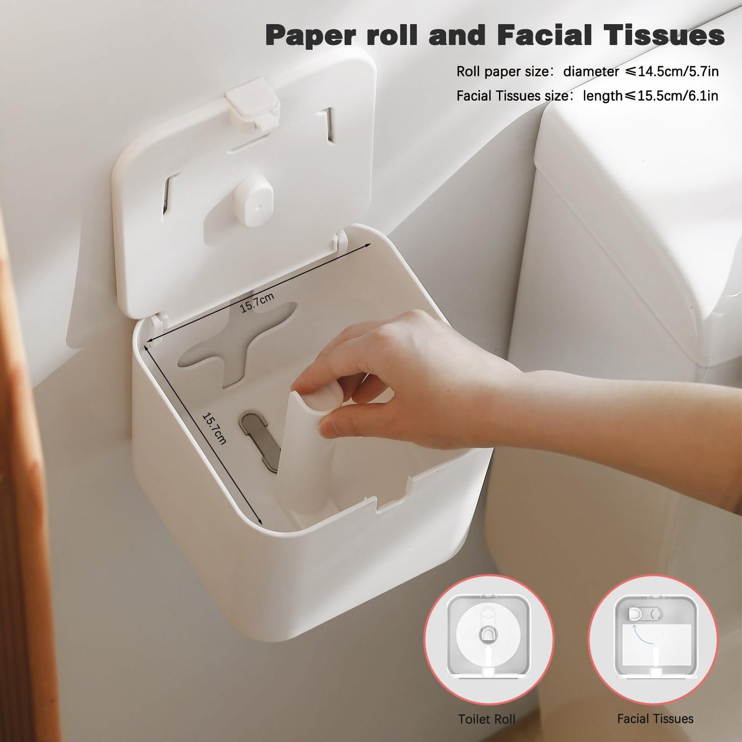 Colist Toilet Paper Holder Wall Mounted self Adhesive Toilet Roll Holders No Drilling Waterproof/Dustproof/Cat Proof Paper Roll Dispenser for Bathroom Toilet RV Car Trave(Large)
