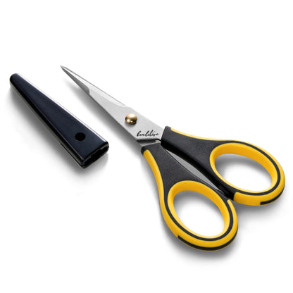 Beaditive Precision Craft Scissors - Stainless Steel Paper Crafting with Safety Cap Ultra Sharp Blades & Non-Slip TPR Handles Adult Kid Scrapbooking for Home, Office, School, Yellow