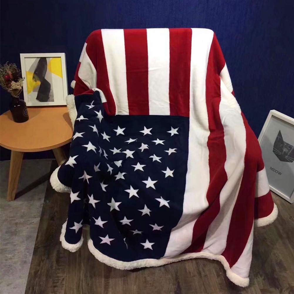 UKELER Sherpa Throw 50'' x 60'' American Flag Fleece Blanket Super Soft Reversible Ultra Plush Blanket for Kids, Toddler, Infant