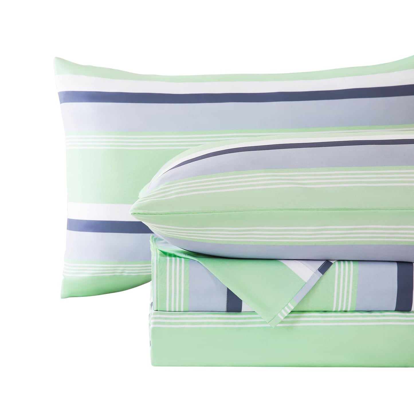 MCO 4Pieces Striped Sheets Set, Breathable King Sheet Set with 16" Deep Pocket,Modern & Luxury, Brushed Microfiber Bedding Set(King, Green Gray)