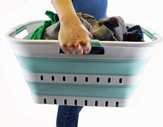 SAMMART 30L Collapsible 3 Handled Plastic Laundry Basket