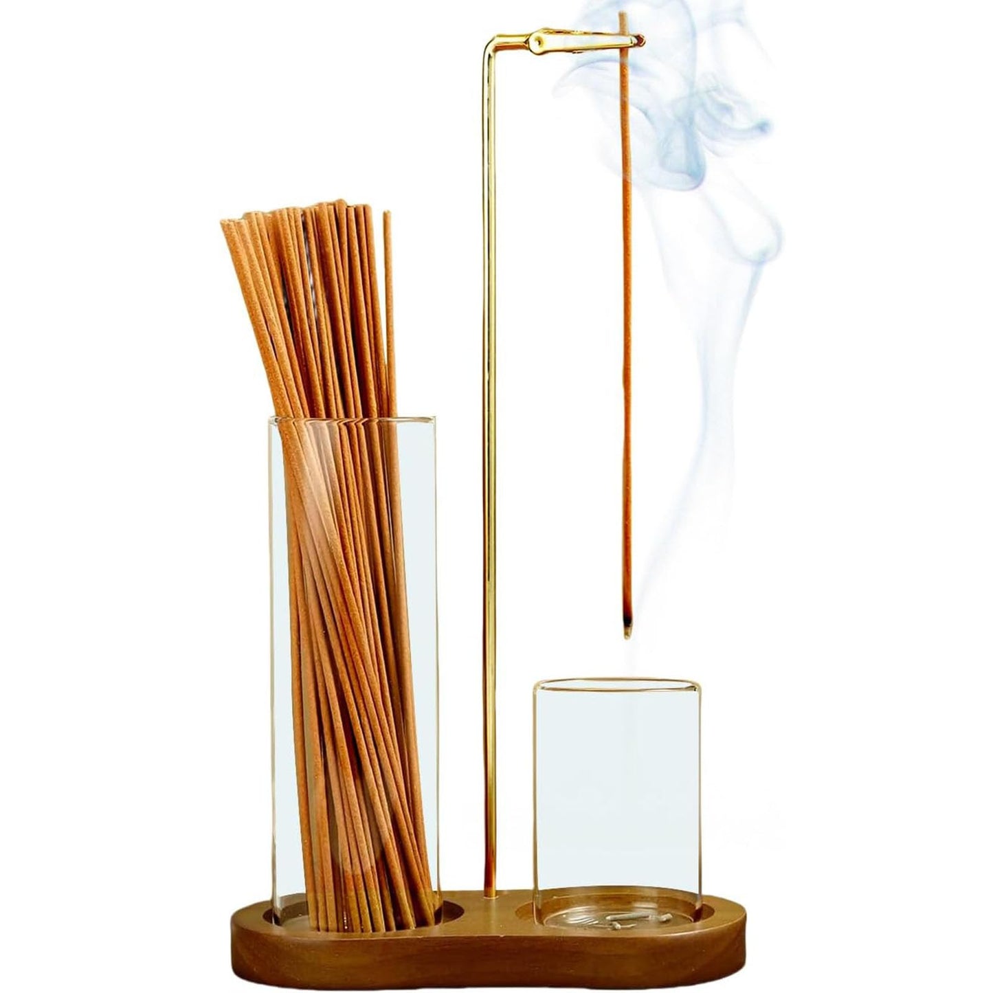 Incense Holder for Sticks, Wooden Incense Burner with Glass Ash Catcher, Anti-Ash Vertical Incense Stick Holder for Meditation Yoga Spa Home Decor