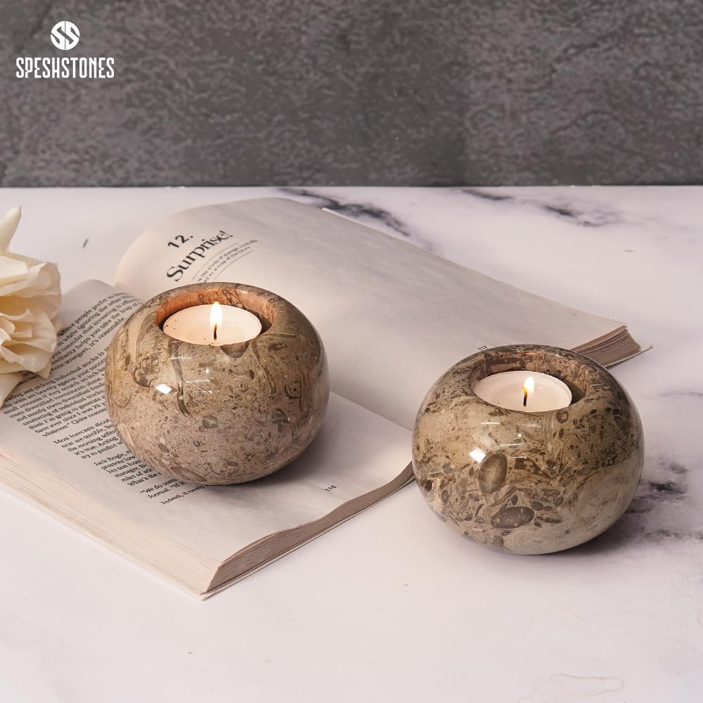 SPESHSTONES Marble Tealight Candle Holder 3.5 Inch Stone Votive Candle Holders for Tables Centerpieces Decor - Small Candles Holders for Wedding Gifts