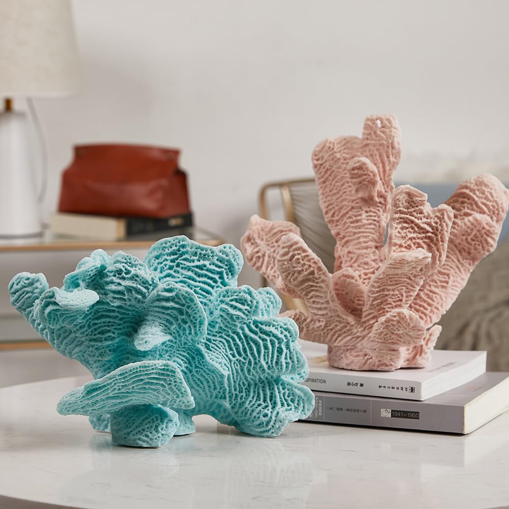 HAUCOZE Coral Decor Ocean Sculpture Statue Modern Home Art 9.4 Inch