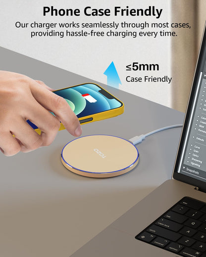 TOZO W1 New Anti-Slip Aircraft-Grade Aluminum Wireless Charger 15W Max Fast Wireless Charging Pad Compatible with iPhone 17/17 Pro/17 Pro Max/Air/16/15/14/SE Series, Samsung Galaxy S25/S24/S23