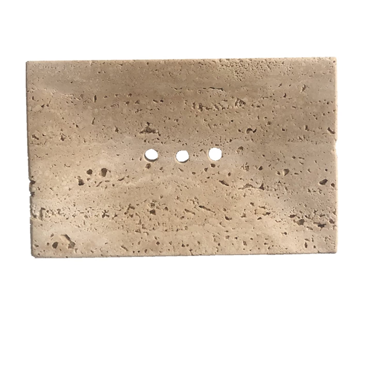 StonePlus Natural Smooth Real Marble Soap Dish/Facial Sponge Holder/Bathroom Makeup Sponge Tray with Draining Hole (Beige Travertine)