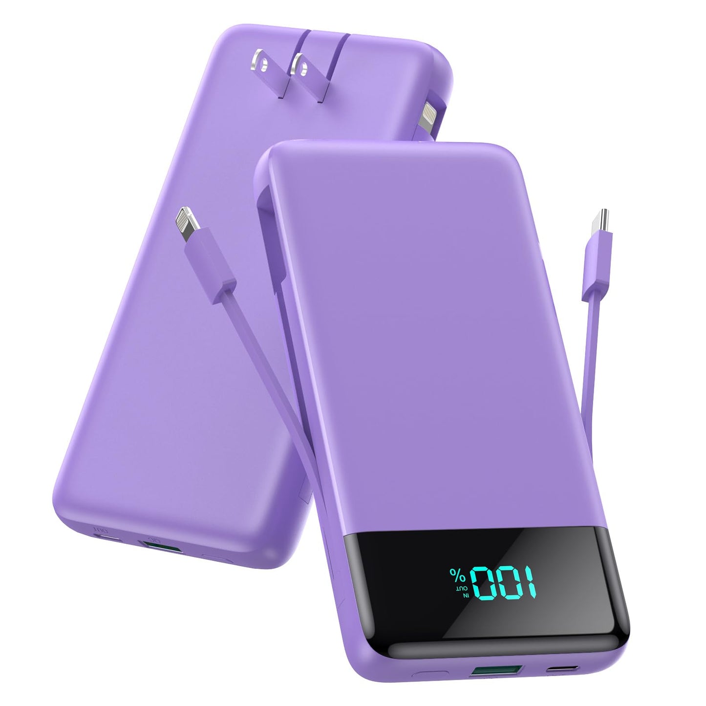 Portable Charger for iPhone with Built in Cables and Wall Plug,Upgraded 13800mAh Fast Charging USB C Power Bank,4 Outputs Travel Essential Battery Pack Compatible with iPhone 15/14/13,Samsung-Purple