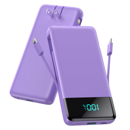 Portable Charger for iPhone with Built in Cables and Wall Plug,Upgraded 13800mAh Fast Charging USB C Power Bank,4 Outputs Travel Essential Battery Pack Compatible with iPhone 15/14/13,Samsung-Purple