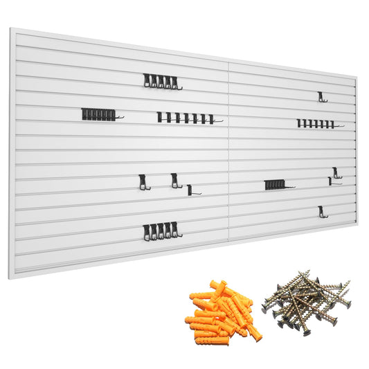 Yuzzy Slat Wall Paneling 4 x 8ft, Garage Slatwall Panel Wall Storage Systems, Heavy Duty PVC Garage Wall Organization (White)